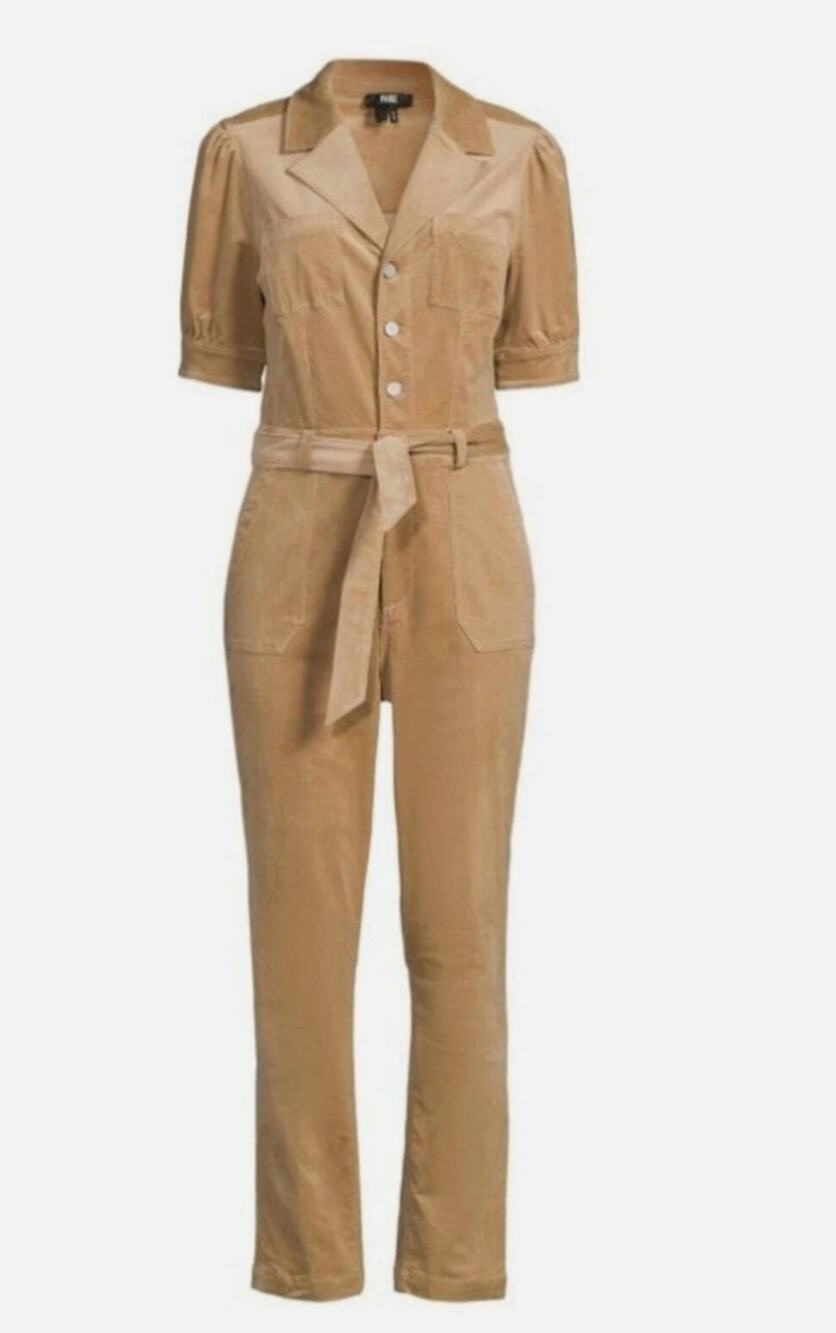 PAIGE NWT Mayslie Corduroy Jumpsuit Coverall in Tan Khaki // 2
